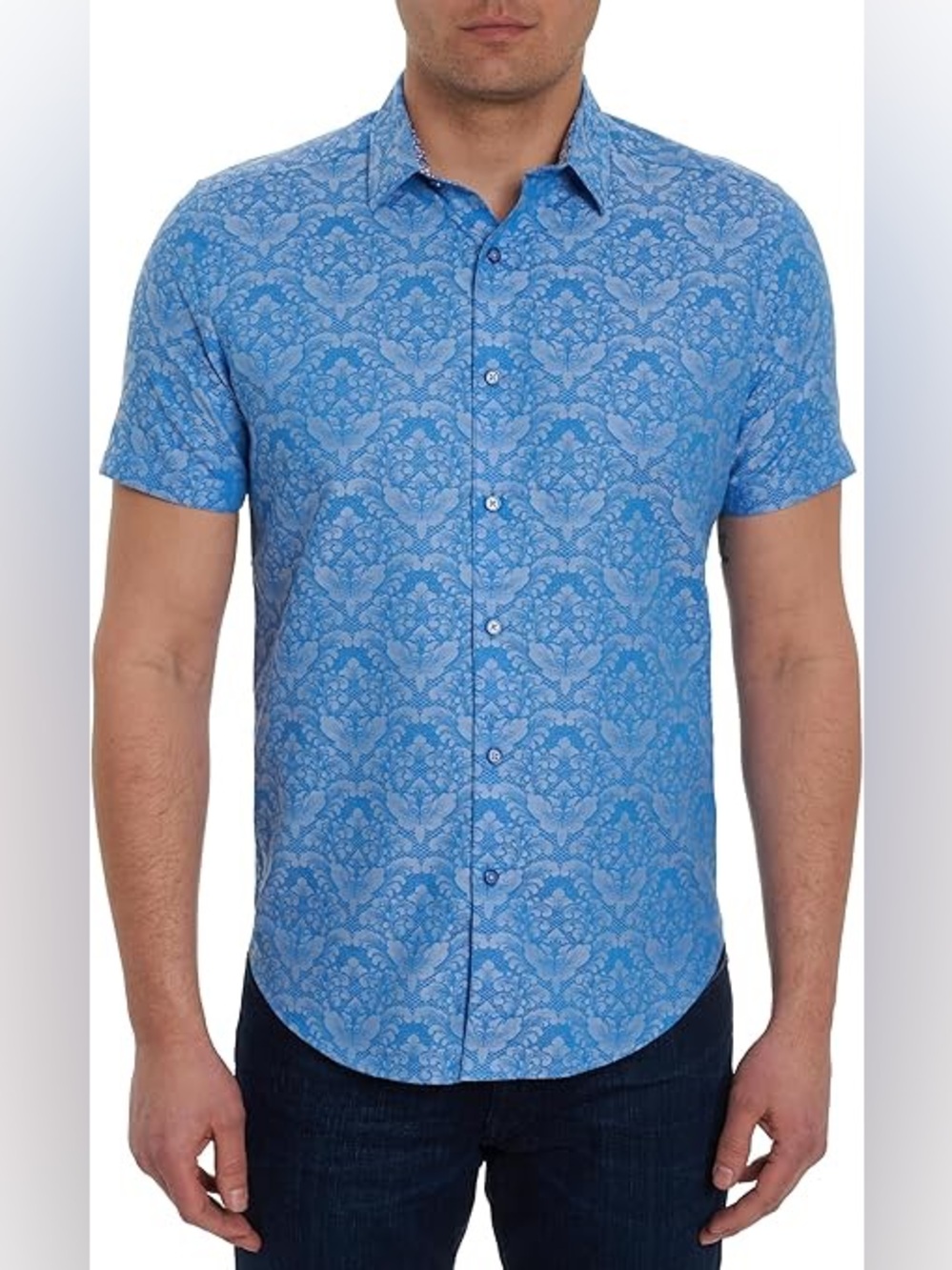 Robert Graham Geometric Paisley Light Blue Floral Short Sleeve Shirt Men's Sz M